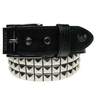 Riem met 3 rijen piramide studs zilver - Riem met 3 rijen piramide studs zilver -